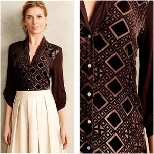 Anthropologie Tiny Leighton Burnout Velvet Blouse